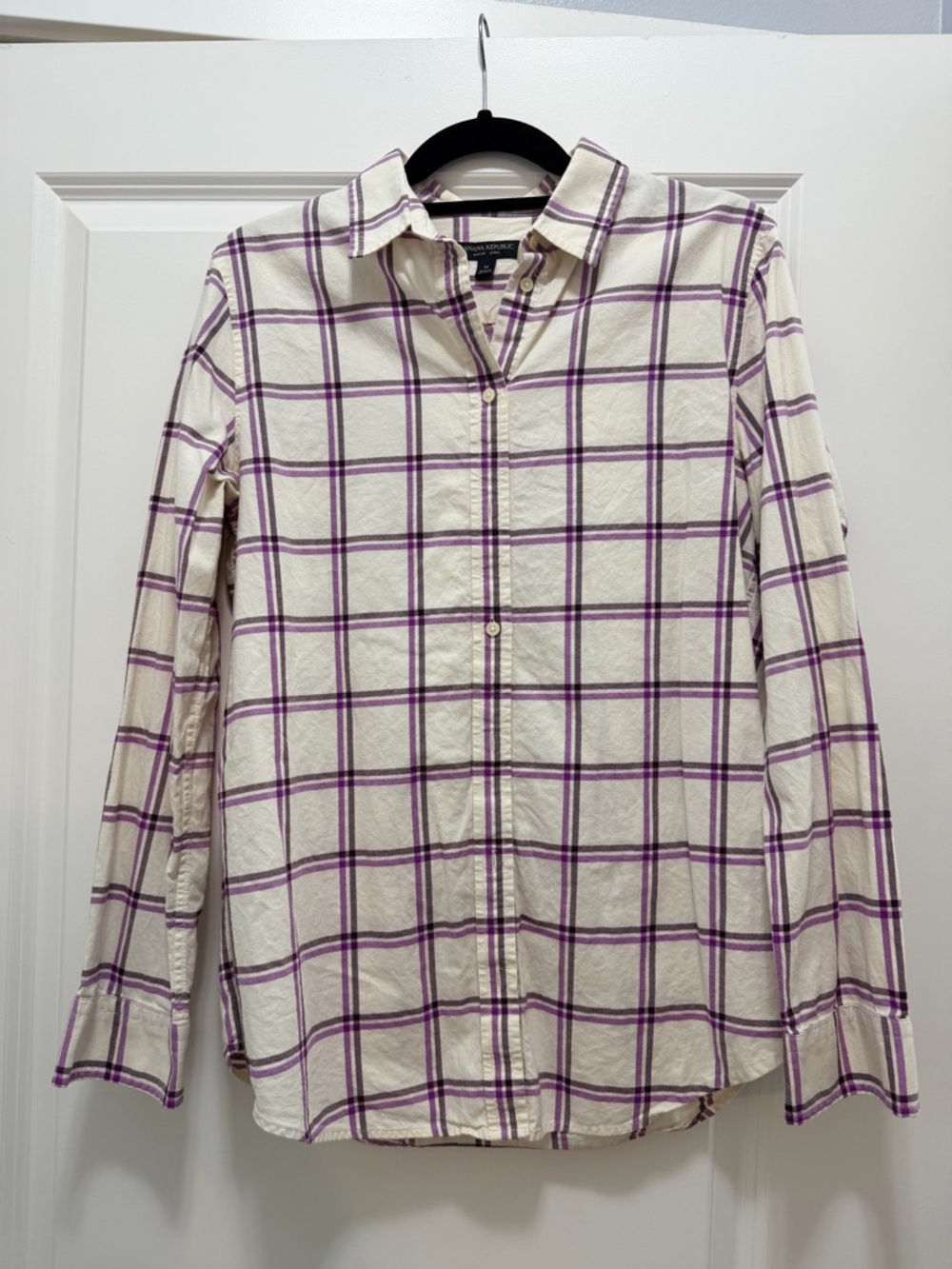 Banana Republic Cream and Purple Plaid Dillon Shirt